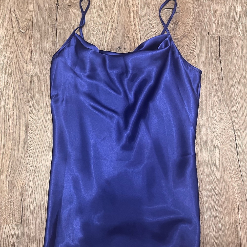 Sleek Blue Satin Slip Shirt